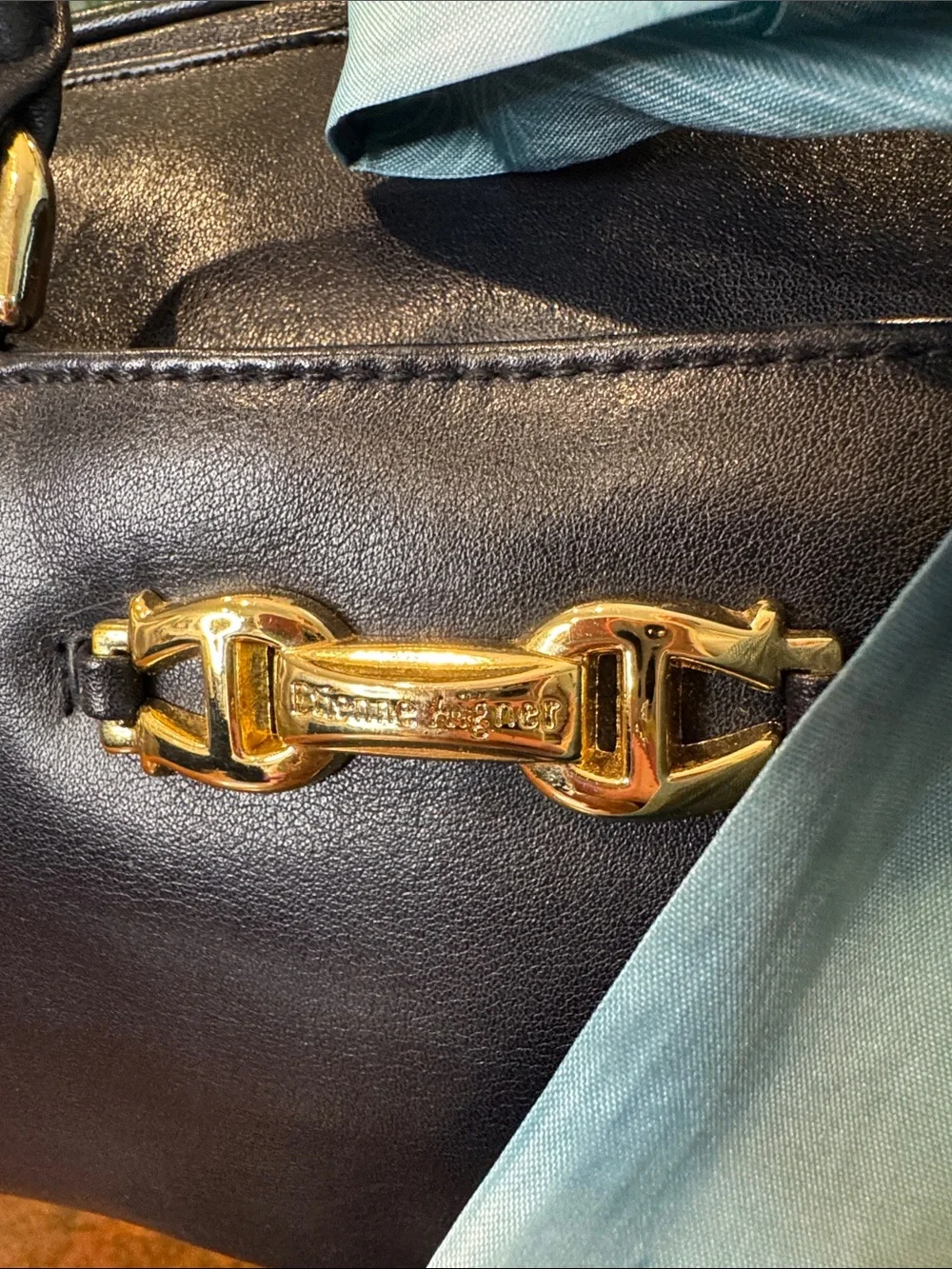 Etienne Aigner Navy Leather Satchel with Light Blue Scarf
